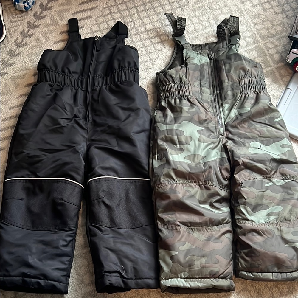 Kids Black and Camouflage Snow Bibs